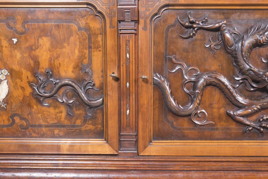 Maison des Bambous Alfred PERRET and Ernest VIBERT - Large Japanese-style cupboard and its mirror with dragons Maison des Bambous Alfred PERRET and Ernest VIBERT - Large Japanese-style cupboard and its mirror with dragons-11