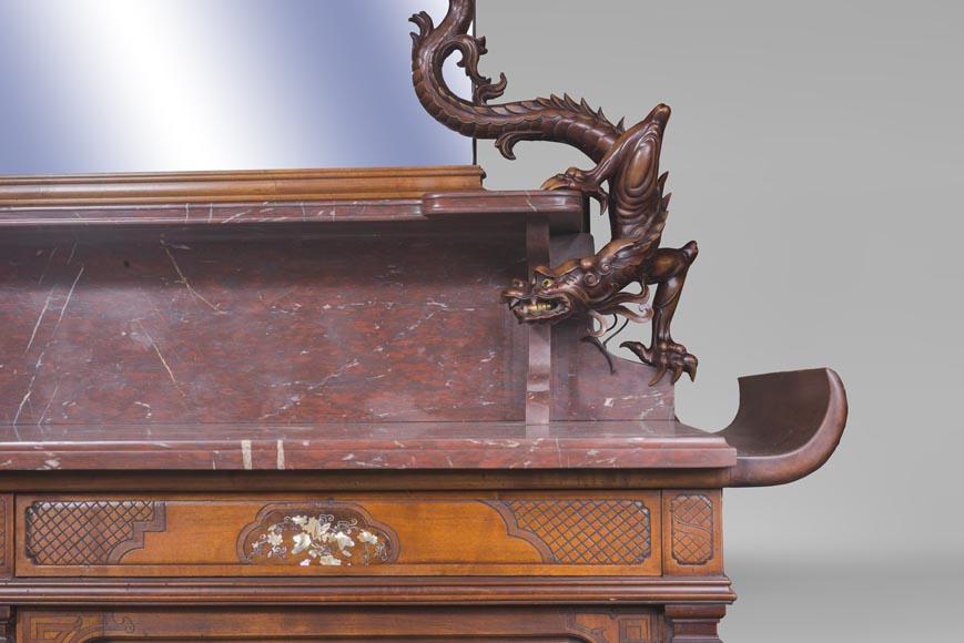 Maison des Bambous Alfred PERRET and Ernest VIBERT - Large Japanese-style cupboard and its mirror with dragons Maison des Bambous Alfred PERRET and Ernest VIBERT - Large Japanese-style cupboard and its mirror with dragons-14