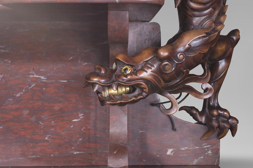 Maison des Bambous Alfred PERRET and Ernest VIBERT - Large Japanese-style cupboard and its mirror with dragons Maison des Bambous Alfred PERRET and Ernest VIBERT - Large Japanese-style cupboard and its mirror with dragons-15