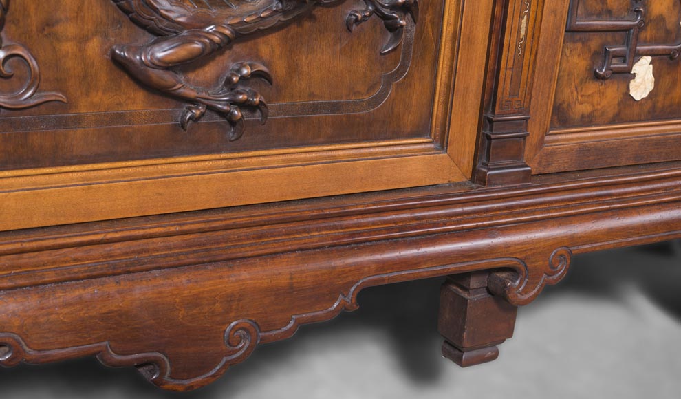 Maison des Bambous Alfred PERRET and Ernest VIBERT - Large Japanese-style cupboard and its mirror with dragons Maison des Bambous Alfred PERRET and Ernest VIBERT - Large Japanese-style cupboard and its mirror with dragons-16