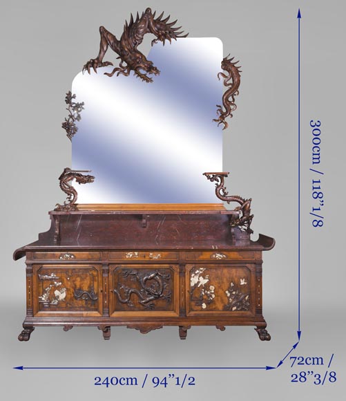 Maison des Bambous Alfred PERRET and Ernest VIBERT - Large Japanese-style cupboard and its mirror with dragons Maison des Bambous Alfred PERRET and Ernest VIBERT - Large Japanese-style cupboard and its mirror with dragons-18