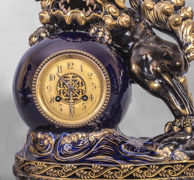 Japanese style clock set with Fô dog-1