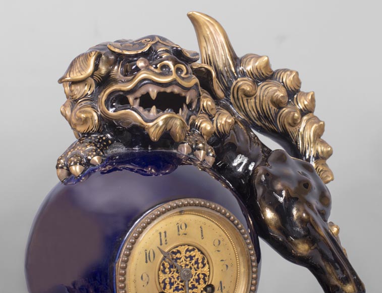 Japanese style clock set with Fô dog-3