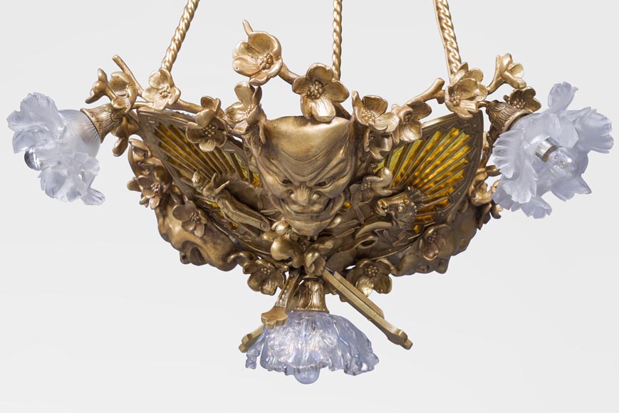 Eugène SOLEAU - Chandelier with Beshimi masks-3