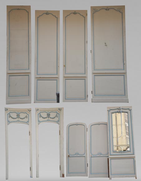 Element of a Louis XV style paneled room white and pale blue-0