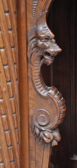 Large Neo-Renaissance style buffet in carved walnut with Louis XII and Francis I of France emblems-8