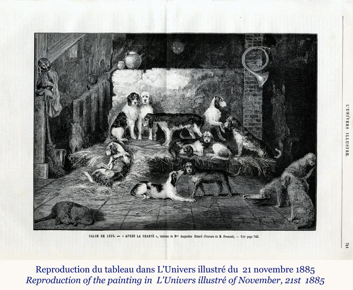 RICARD AUGUSTINE, « Après la chasse » Salon of 1885-1