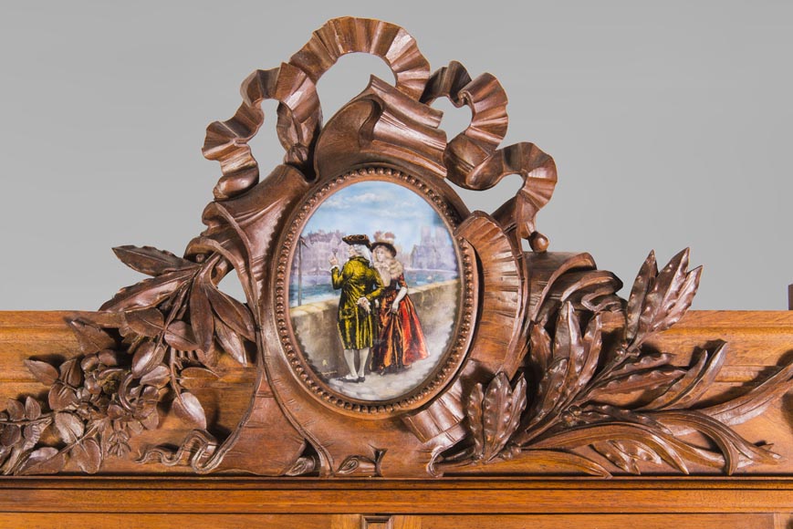 Cabinet in walnut molded and carved with enamelled plates decoration-2