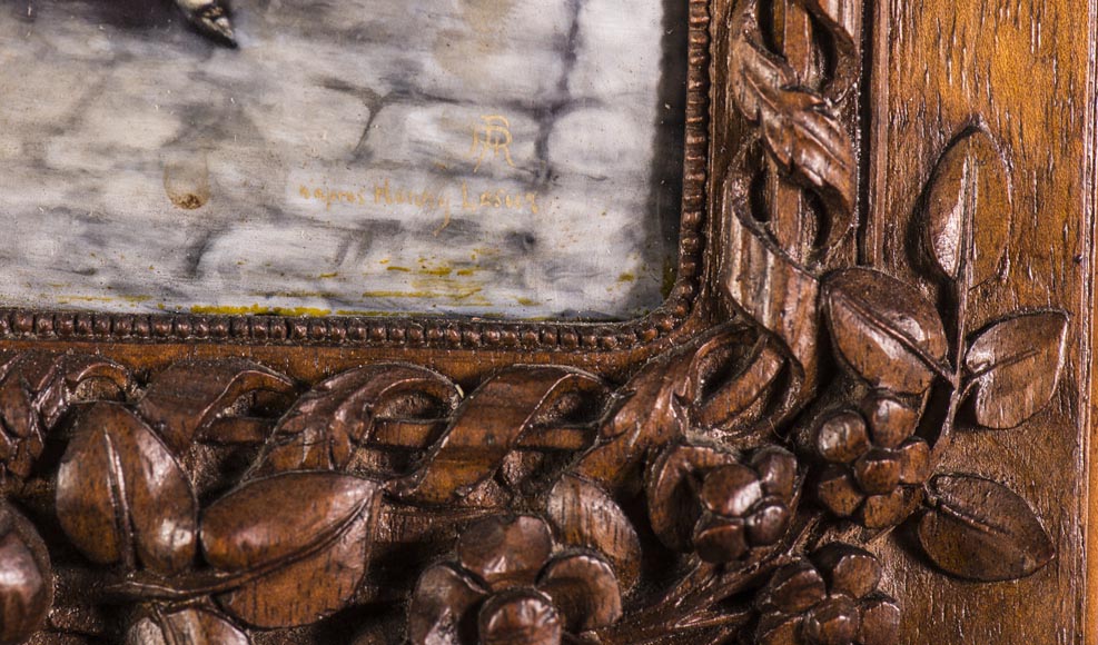 Cabinet in walnut molded and carved with enamelled plates decoration-12