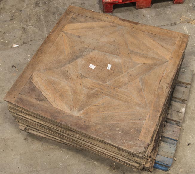 Lot of antique walnut parquet flooring, Star of David decor, 18th century-1