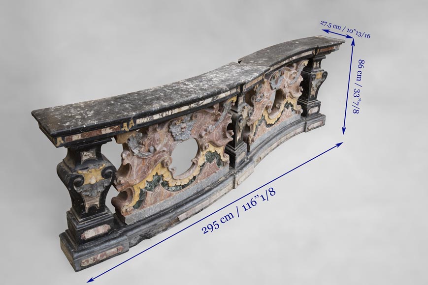 Pair of Baroque style balustrades in polychrome marble-12