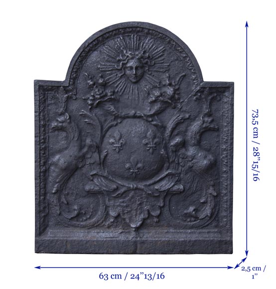 Modern fireback with French Arms and Roi-Soleil-7