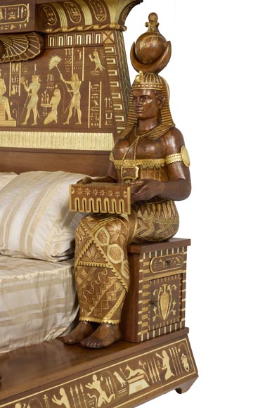 Louis MALARD, Unique “Ramses-Style” Bedroom in Walnut With Gold Leaf Embellishment, 1889 World’s Fair-10