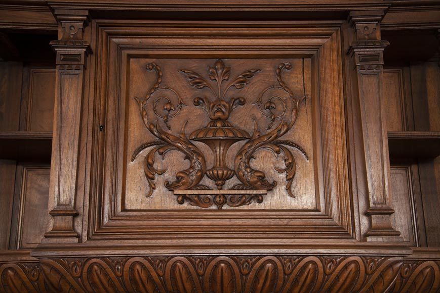 Neo-Renaissance style cupboard in walnut carved with portraits in medallions-2