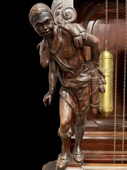 JULIUS GROSCHKUS (active in the second half of the 19th century), Mahogany grandfather clock with exotic decoration-4