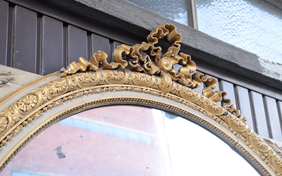 Important Louis XVI style overmantel pierglass decorated with knotted ribbons and flowers-2