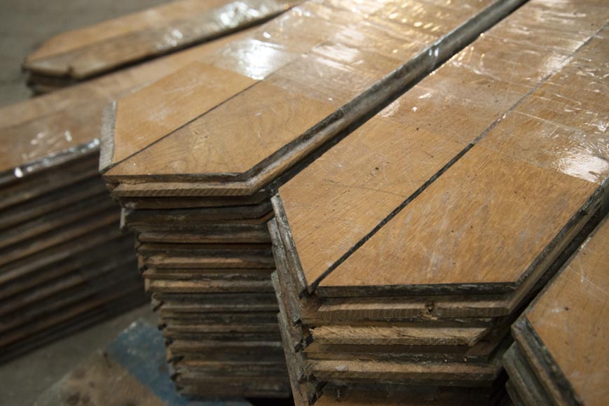 Lot of about 19 m2 of antique Point de Hongrie oak parquet flooring-5