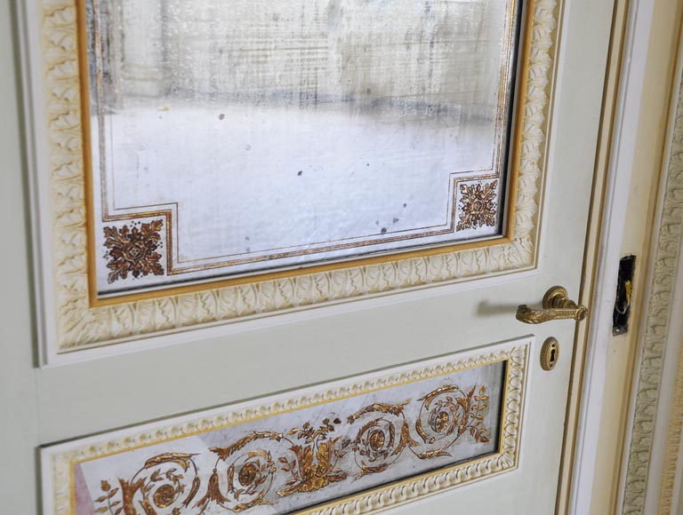   Pair of Louis XVI style wood, stucco and mirror doors, circa 1970-5