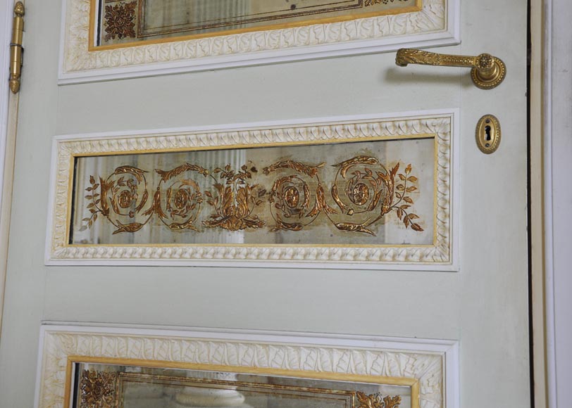   Pair of Louis XVI style wood, stucco and mirror doors, circa 1970-6