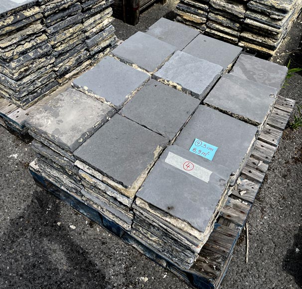 Very large set of approximately 80 m² of antique black marble floor tiles-6