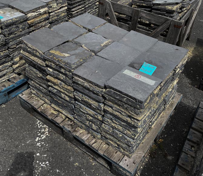 Very large set of approximately 80 m² of antique black marble floor tiles-7