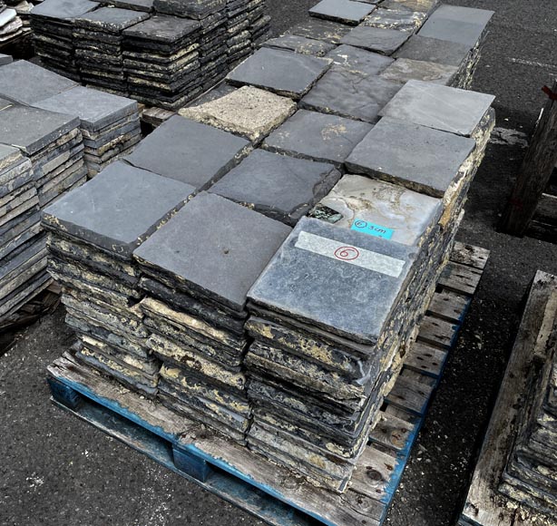 Very large set of approximately 80 m² of antique black marble floor tiles-8