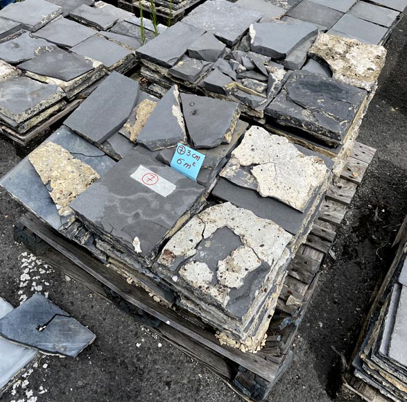 Very large set of approximately 80 m² of antique black marble floor tiles-9