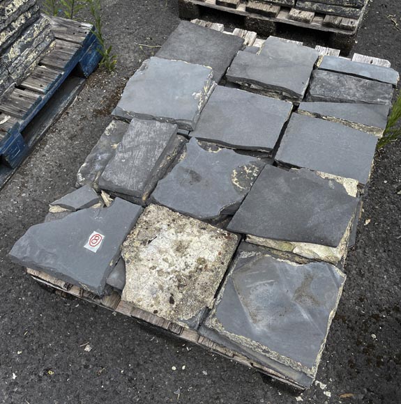 Very large set of approximately 80 m² of antique black marble floor tiles-10