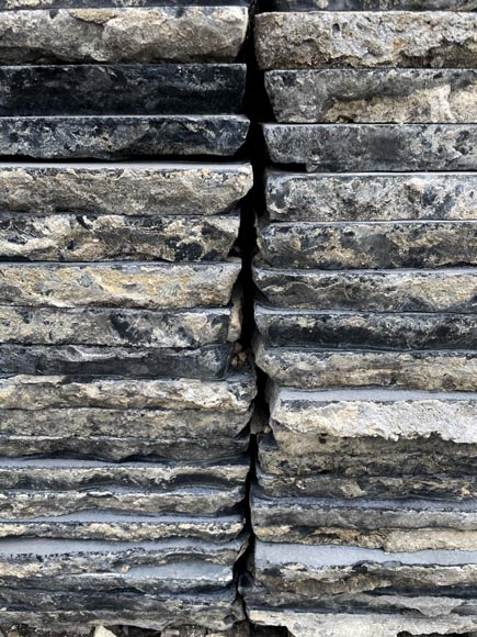 Very large set of approximately 80 m² of antique black marble floor tiles-11