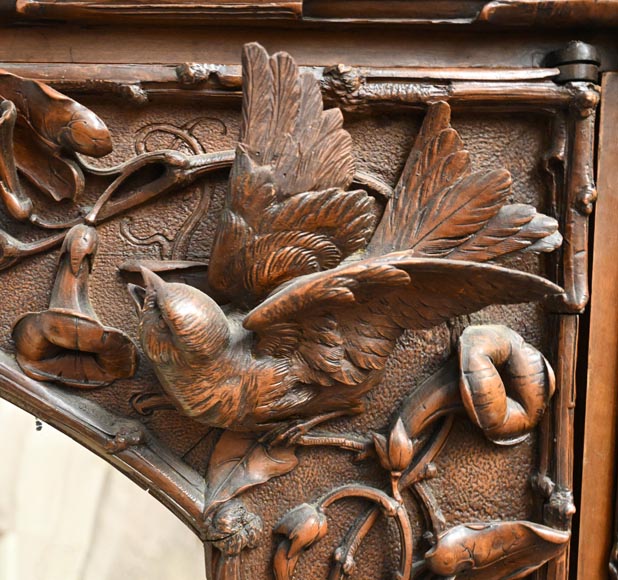 TAHAN (attributed to) — Large carved walnut armoire with mirror and naturalist decoration TAHAN (attributed to) — Large carved walnut armoire with mirror and naturalist decoration-6