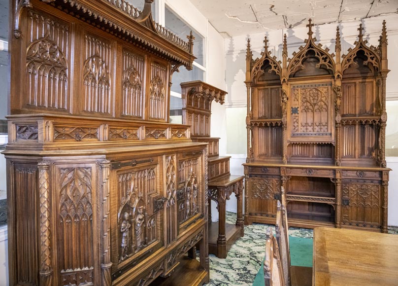 In the style of VIOLLET-LE-DUC, Exceptional Neo-Gothic Dining Room, 19th Century-15