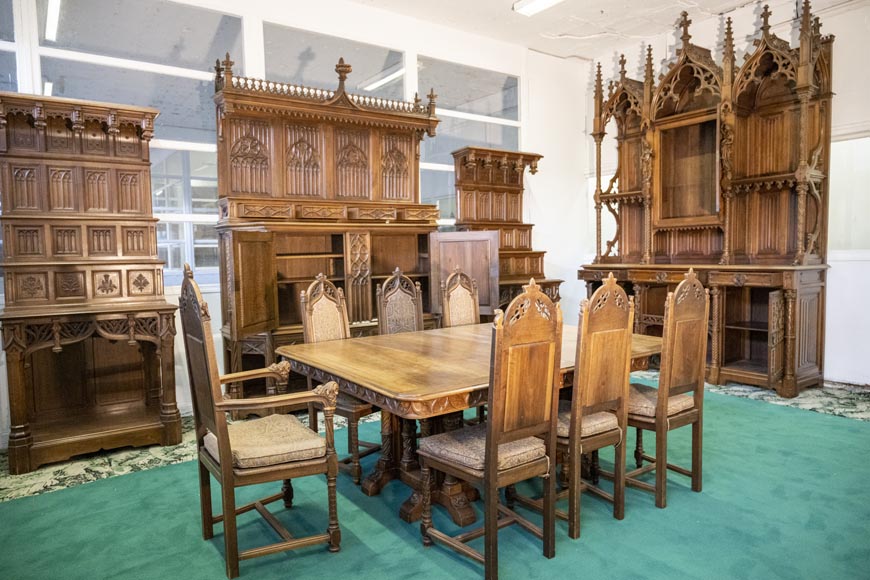 In the style of VIOLLET-LE-DUC, Exceptional Neo-Gothic Dining Room, 19th Century-16