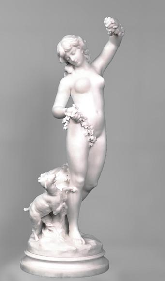 Louis-Robert Carrier-Belleuse (1848–1913), Nymph with a Goat, Carrara marble-0