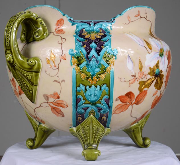 Faïencerie de Gien - Beautiful Napoleon III style earthenware planter 