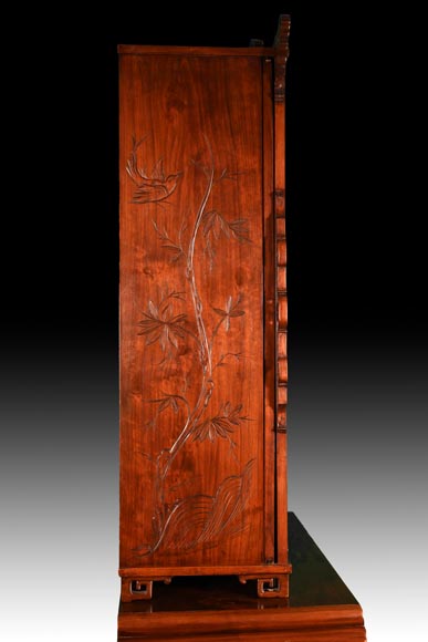 CHARBONNIER (cabinetmaker) for L’ESCALIER DE CRISTAL, Japonist Cabinet with Sliding Lacquer Panel, circa 1890-12