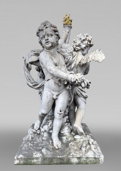 Group of three winged putti in painted cast iron, after the Water Parterres of Versailles-0