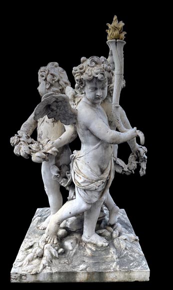 Group of three winged putti in painted cast iron, after the Water Parterres of Versailles-1