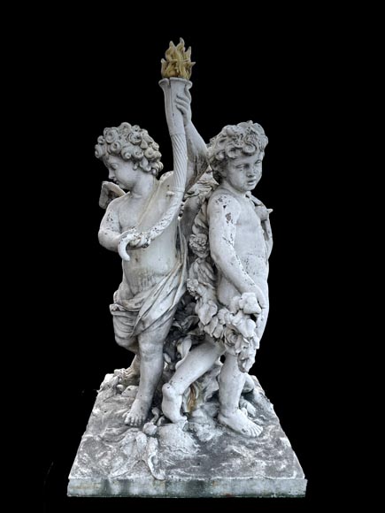 Group of three winged putti in painted cast iron, after the Water Parterres of Versailles-2