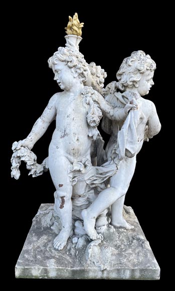 Group of three winged putti in painted cast iron, after the Water Parterres of Versailles-3