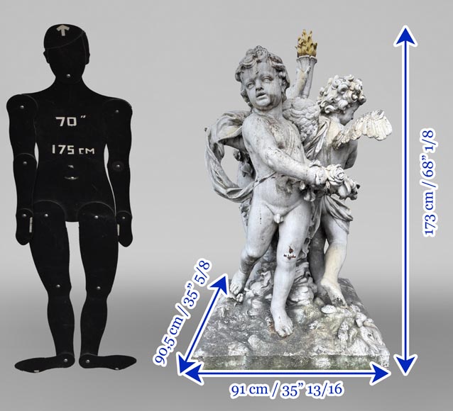 Group of three winged putti in painted cast iron, after the Water Parterres of Versailles-8