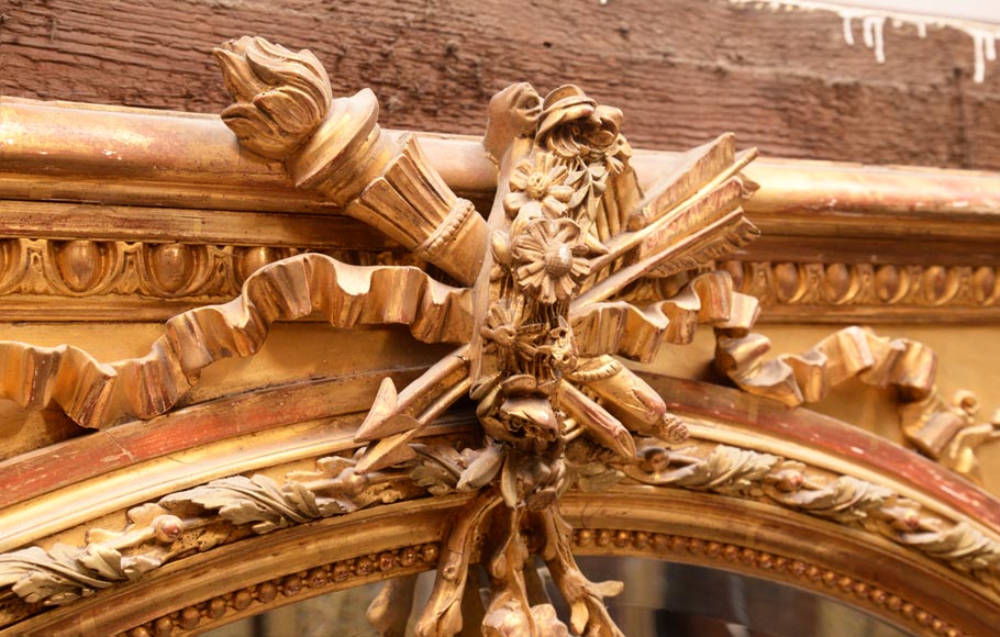 Beautiful overmantel of style Louis XVI with garland of flowers and trophy-2