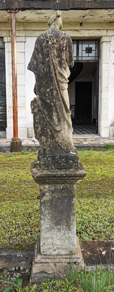 Set of two stone sculptures representing female figures dressed as antique mid-19th century -4