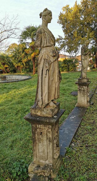 Set of two stone sculptures representing female figures dressed as antique mid-19th century -10