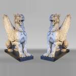 Rare pair of winged lions, cast iron, 19th century