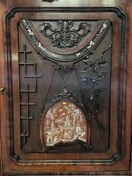 Gabriel VIARDOT, Shelving unit with dragon decoration and mother of pearl marquetry, circa 1880-1890-4