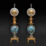 Ferdinand BARBEDIENNE (1810 – 1892) (Attrib.) Pair of cloisonne enameled Chinese lamps