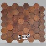 Lot of 5 m² of antique hexagonal terracotta tiles, 19th century