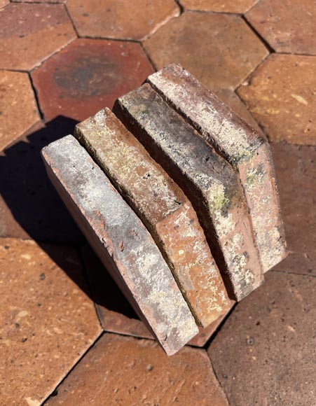 Lot of 5 m² of antique hexagonal terracotta tiles, 19th century-3