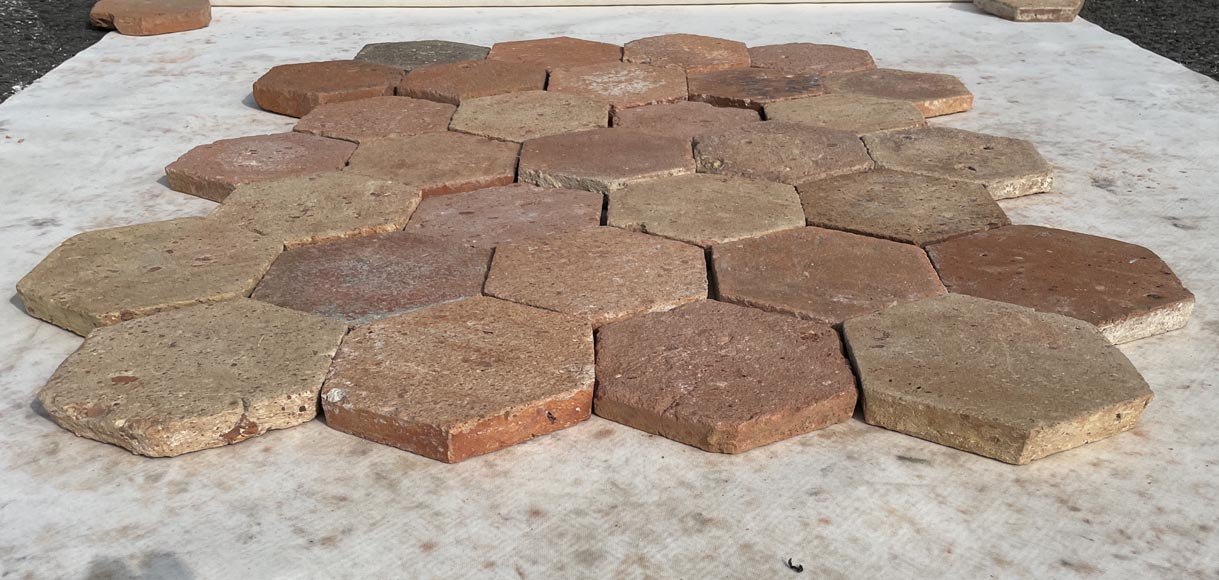 Lot of around 5 m² of antique hexagonal terracotta tiles, 19th century-1