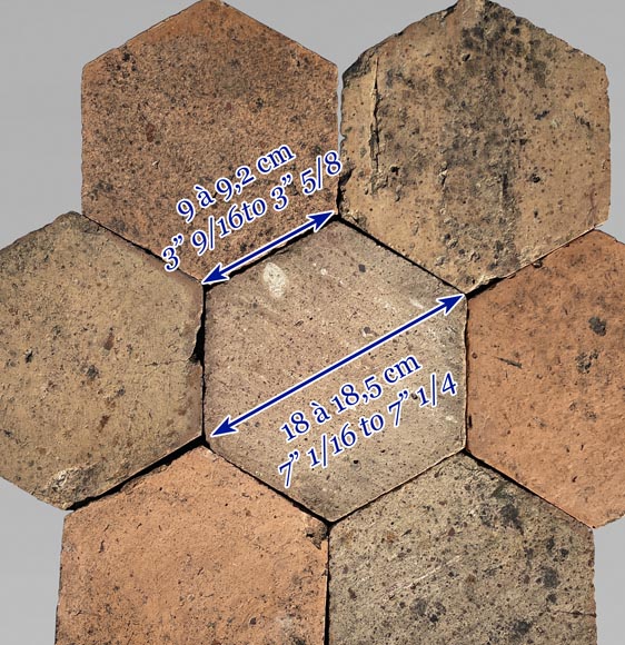 Batch of 6 m² of antique hexagonal terracotta tiles, 19th century-4